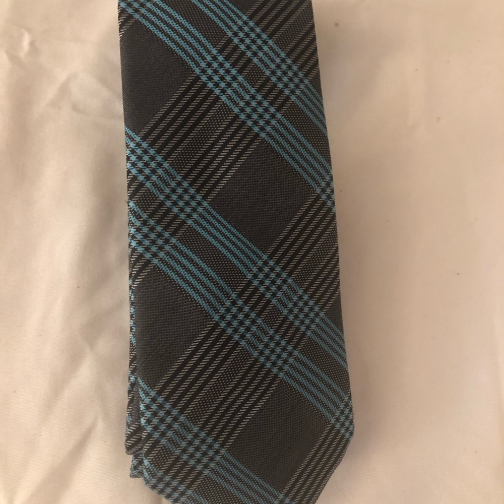JF silk  Black and Teal Plaid Tie